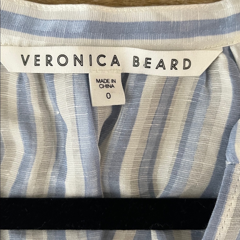 Veronica Beard Maple White Blue Linen Silk Striped Flutter Sleeve Blouse size 0 - Picture 8 of 10